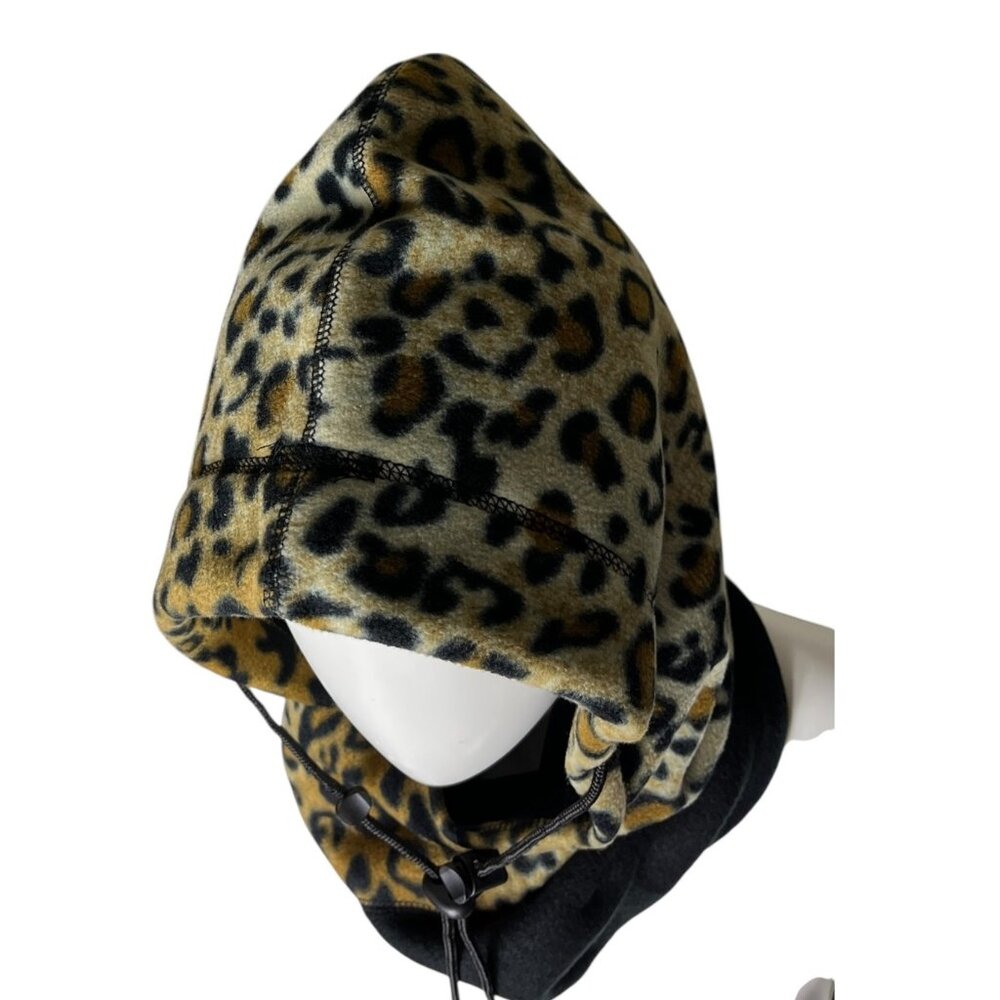 Hot Headz Leopard Print & Black Convertible Fleece Hat Hood Face Cover One Size - Picture 5 of 12